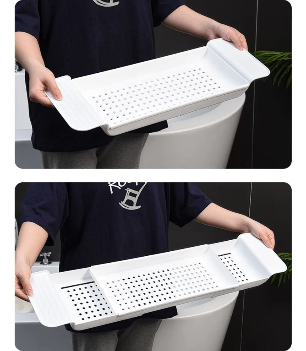 Adjustable Bathtub Rack - Telescopic Plastic Drainage Shelf