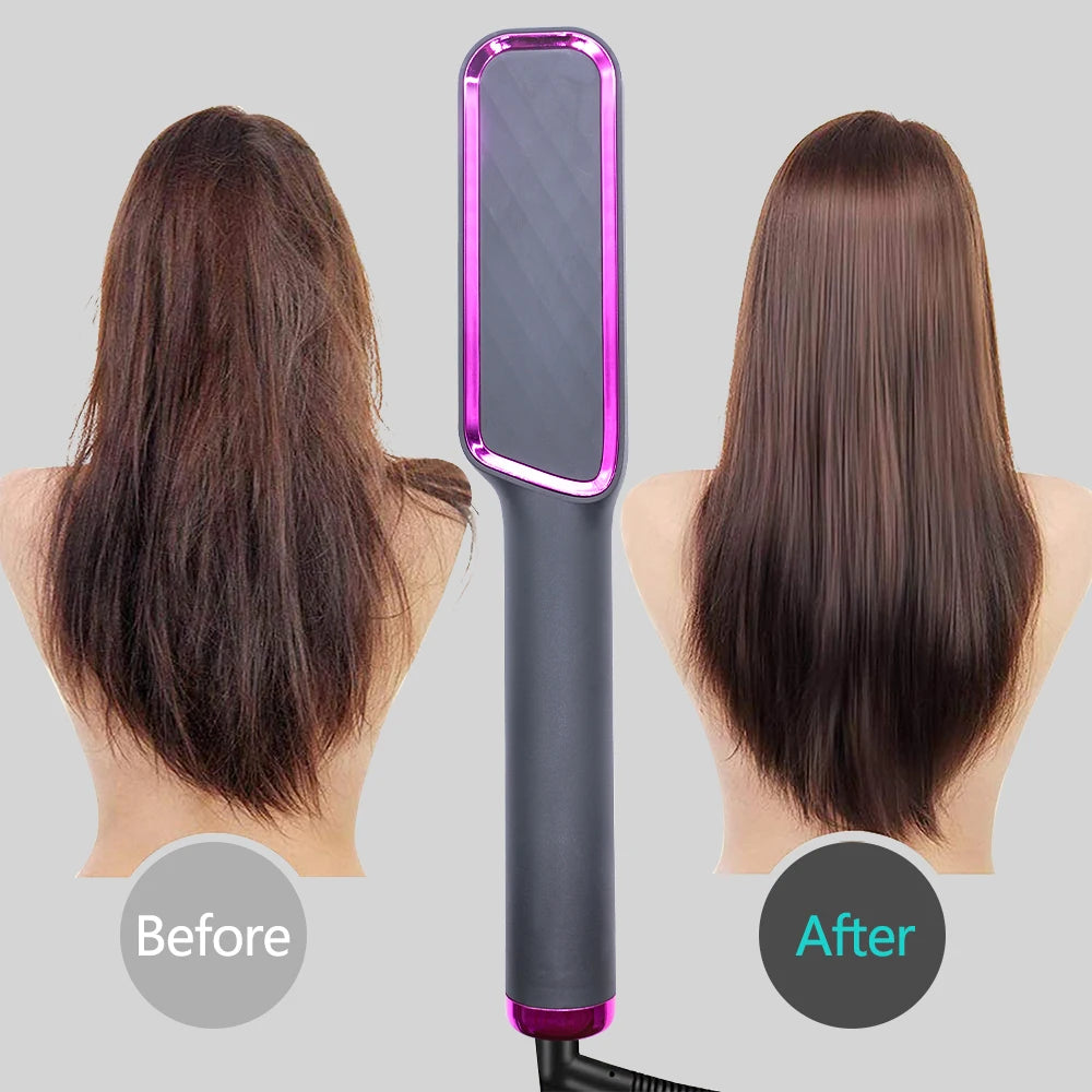 2-in-1 Ceramic Negative Ion Electric Hair Straightener Brush