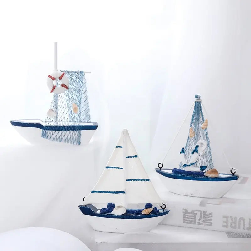 Wooden Blue Sailing Boat – Nautical Home Décor Ornament