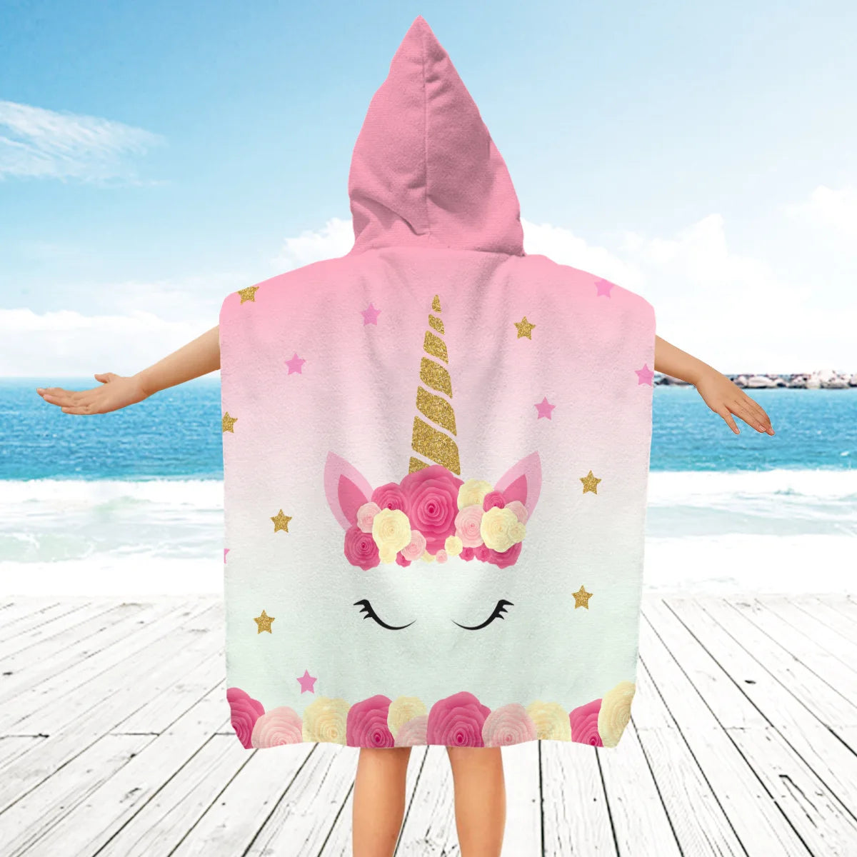 Kids Cartoon Hooded Bathrobe & Beach Towel Cloak