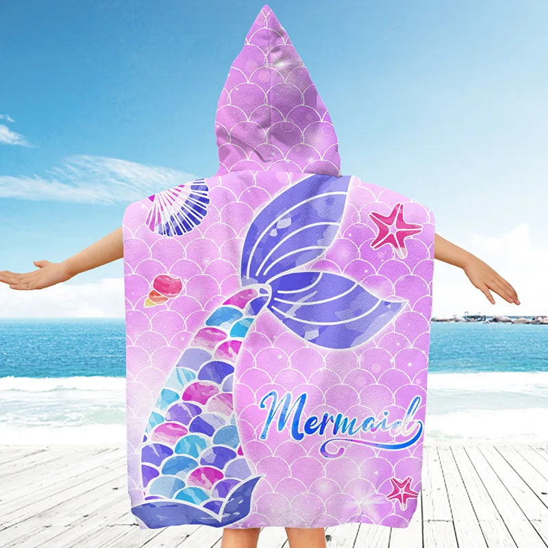 Kids Cartoon Hooded Bathrobe & Beach Towel Cloak