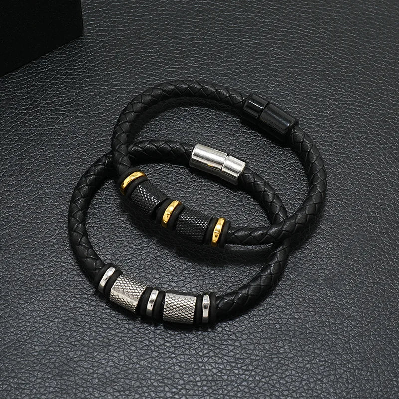 Men Genuine Leather Bracelet Magentic Attachment