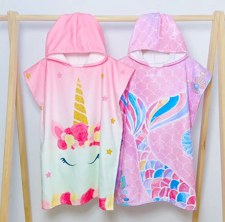 Kids Cartoon Hooded Bathrobe & Beach Towel Cloak