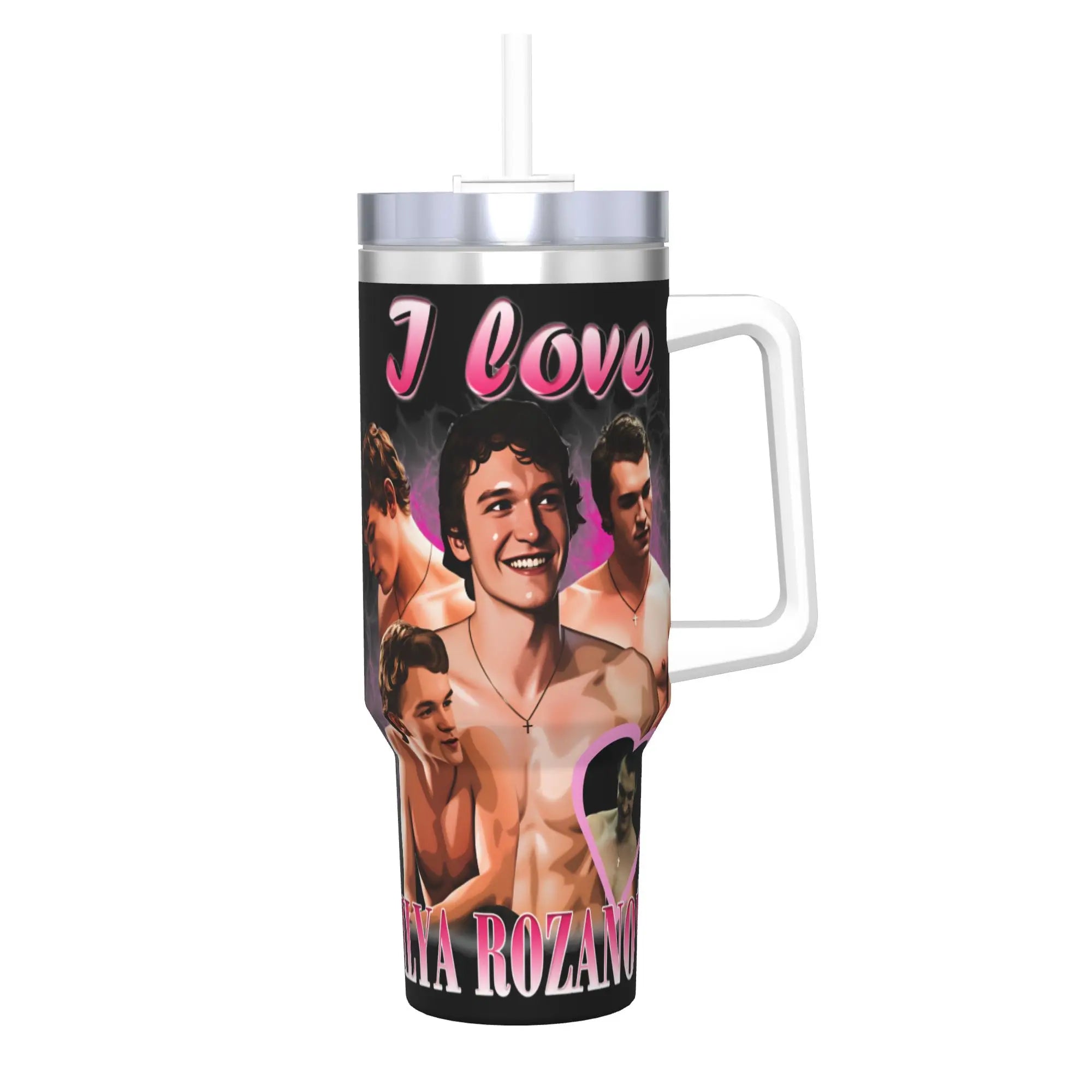 Large Portable Stainless Steel Thermal Tumbler with Straw