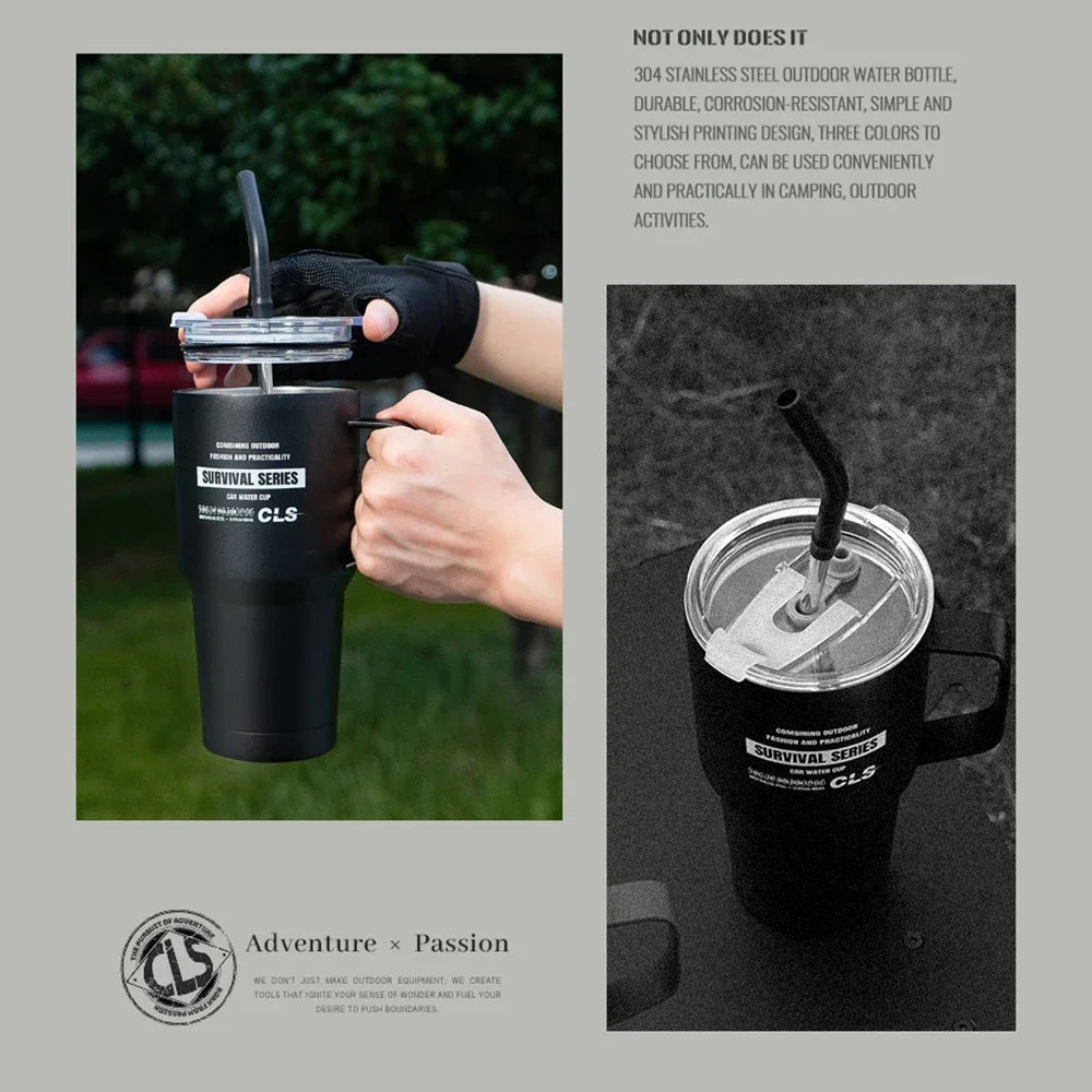 900ml Stainless Steel Insulated Tumbler with Handle, Lid & Straw