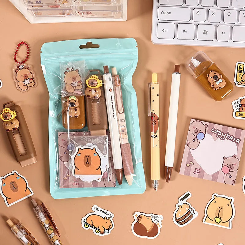 Capybara Stationery Set – Pencil, Ruler, Eraser & Sharpener Gift Pack
