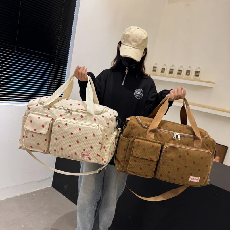 Corduroy Tote Bag with Shoe Compartment