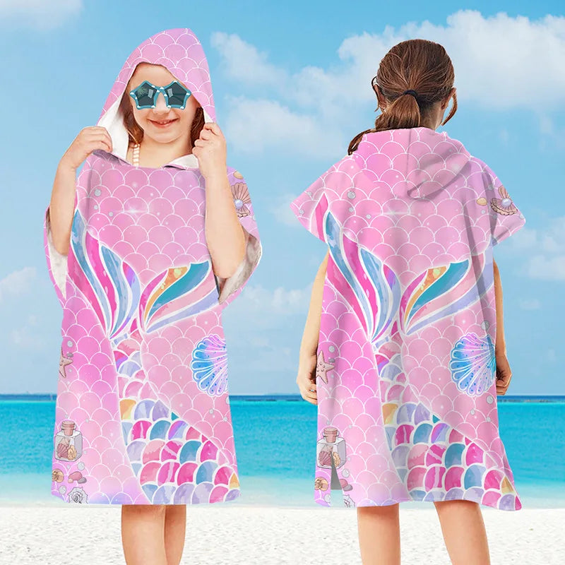 Kids Cartoon Hooded Bathrobe & Beach Towel Cloak