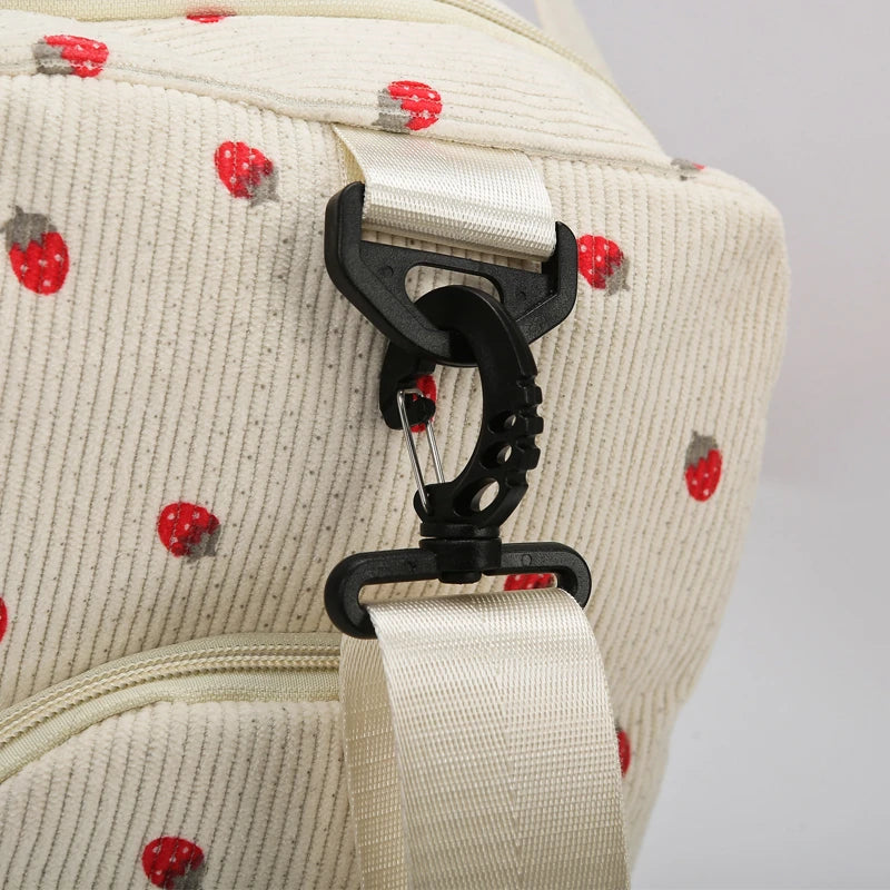 Corduroy Tote Bag with Shoe Compartment