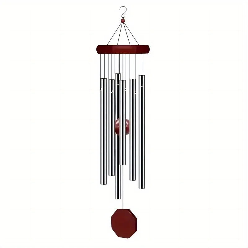 6-Tube Aluminium Metal Wind Chimes - Wooden Hanging Garden Ornament