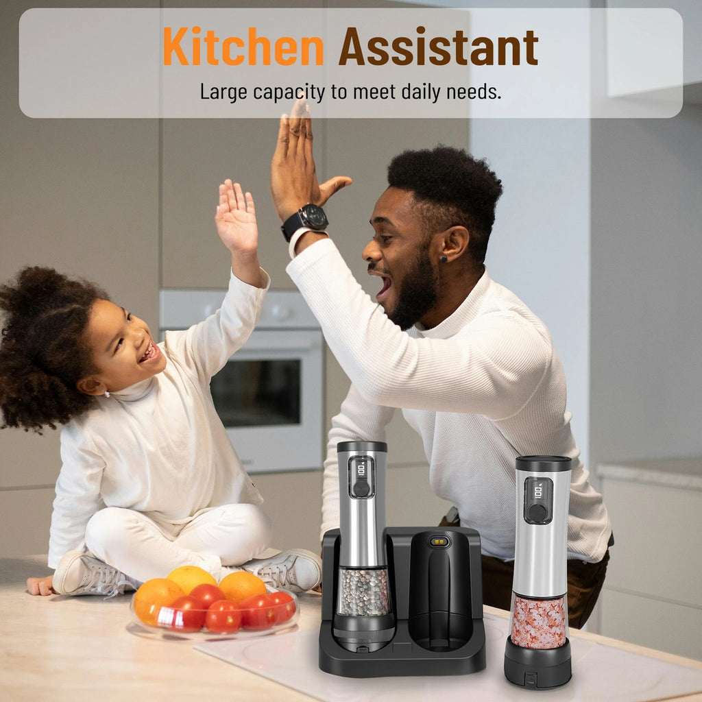 Electric Salt & Pepper Grinder Set – Rechargeable, LED Indicator, Adjustable Coarseness