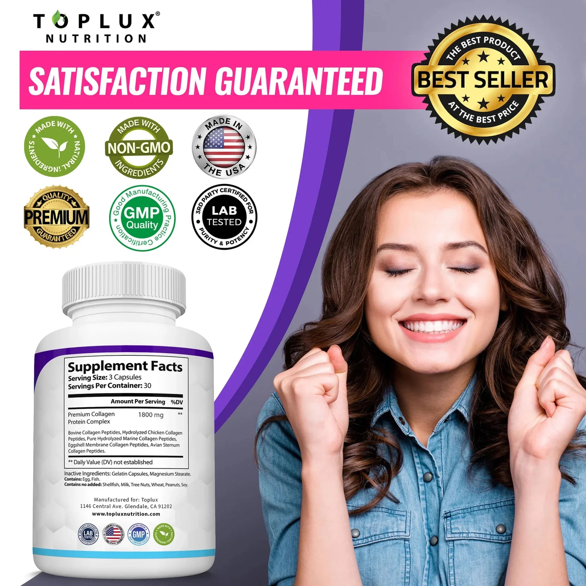 Collagen Peptides 1800mg - Skin Texture, Moisture & Antioxidant