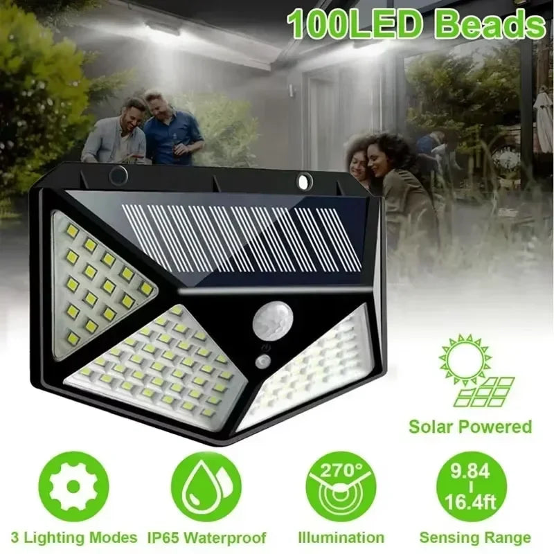 100 LED Solar Wall Light with PIR Motion Sensor