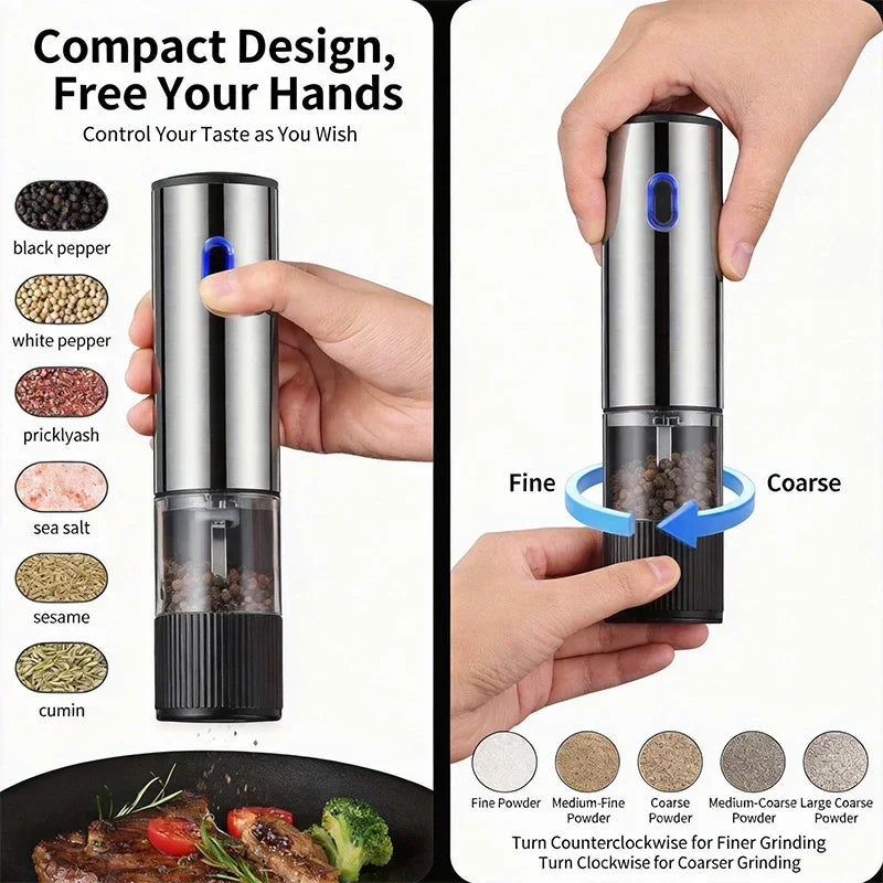 Electric Salt & Pepper Grinder – Rechargeable, Adjustable Coarseness