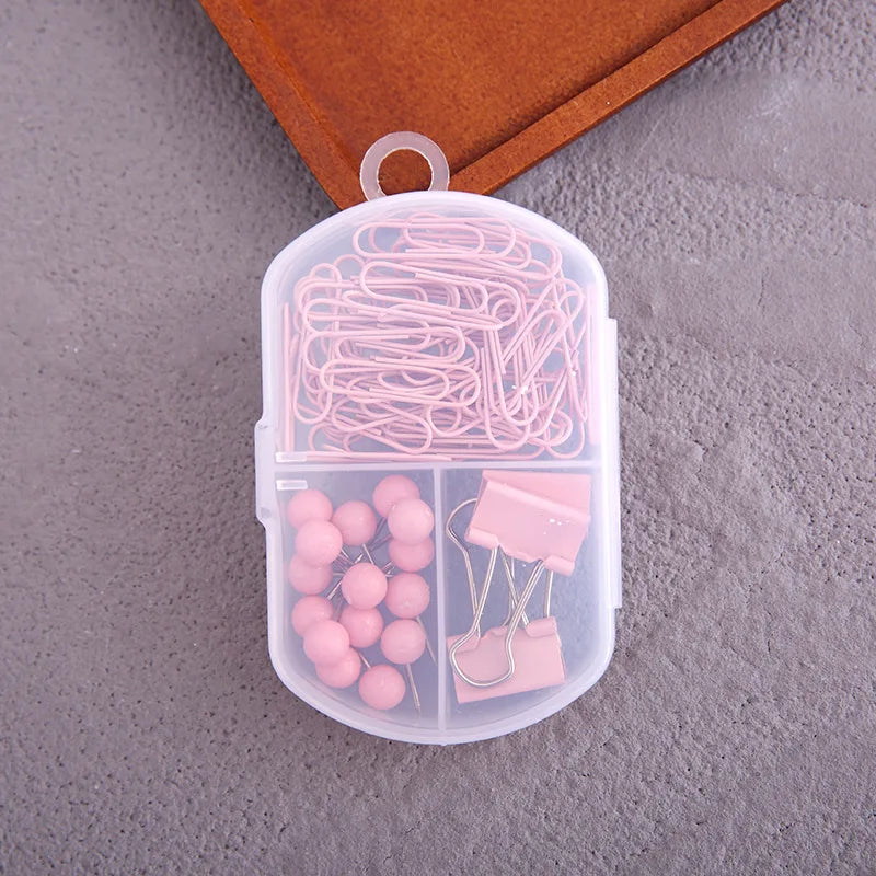 Colourful 3-in-1 Stationery Set - Paper Clips, Binder Clips & Thumb Tacks