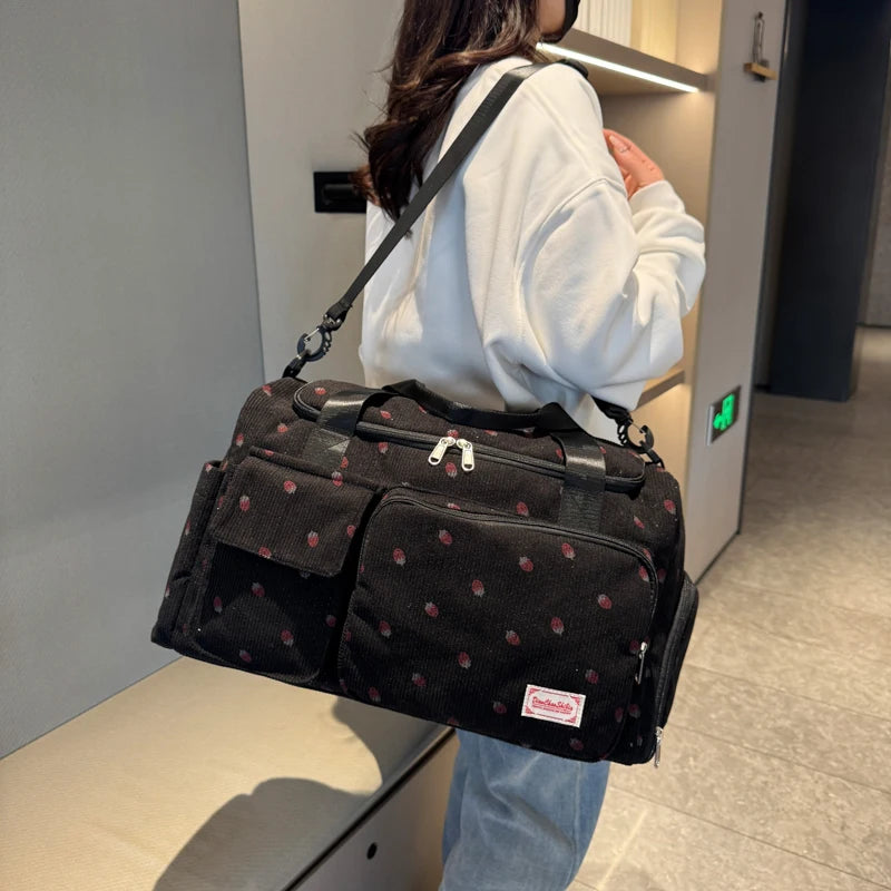Corduroy Tote Bag with Shoe Compartment