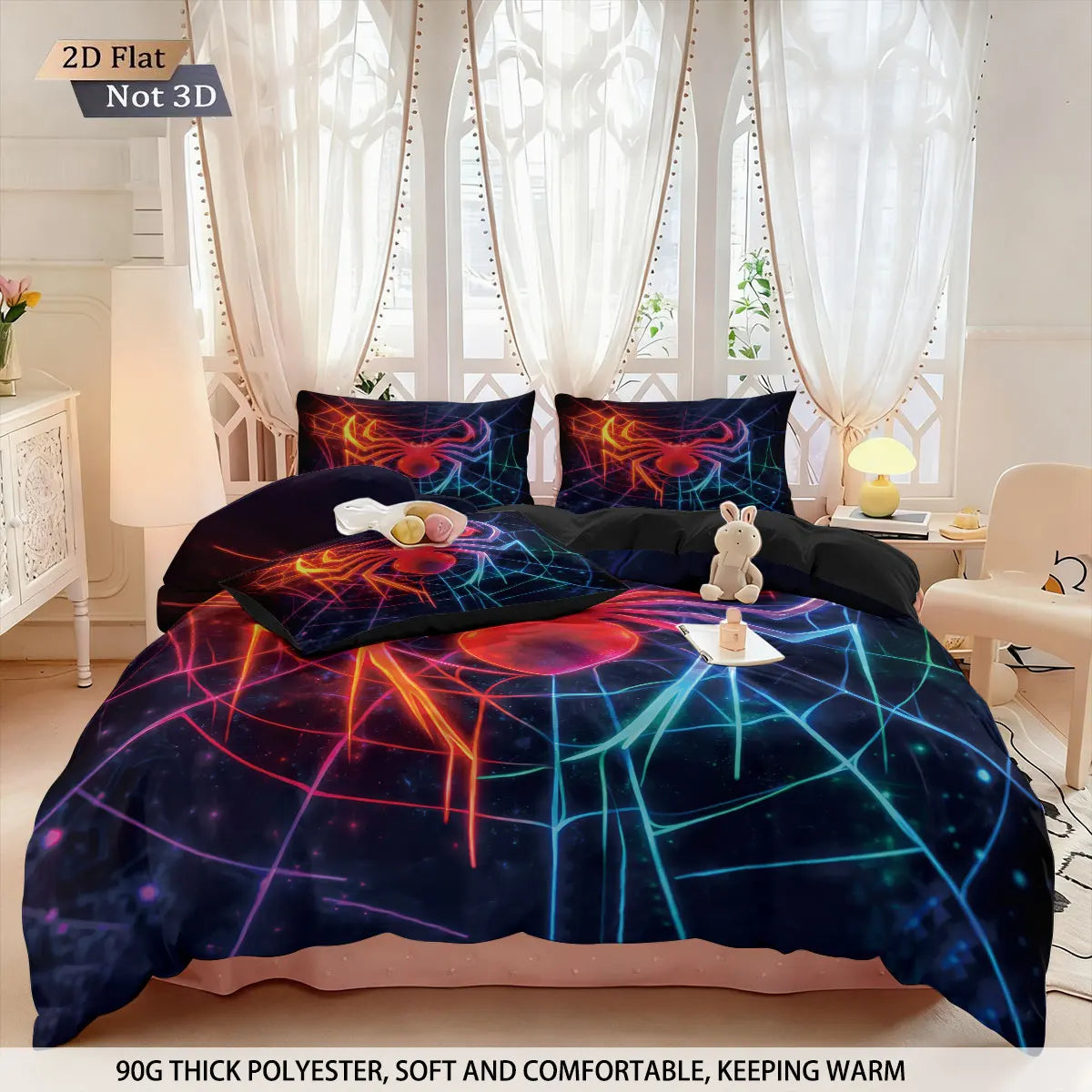 3pcs Cyber Style Spider Printed Down Duvet Cover Set