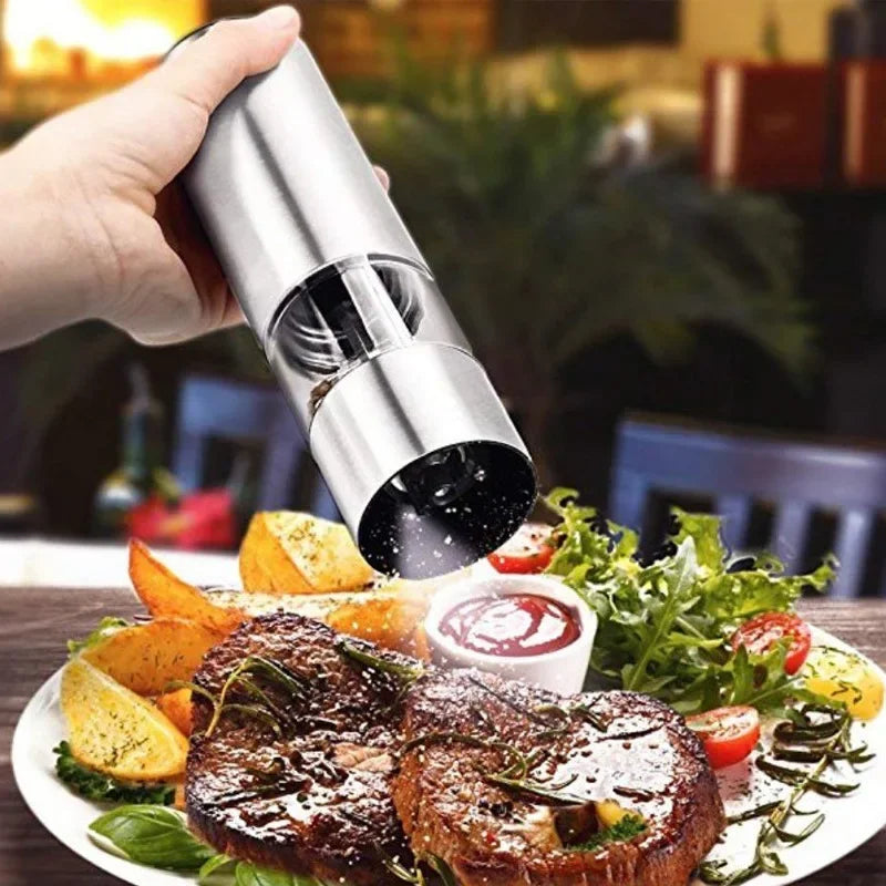 Electric Salt & Pepper Grinder Set – Stainless Steel, One-Handed Operation, Mill with Light