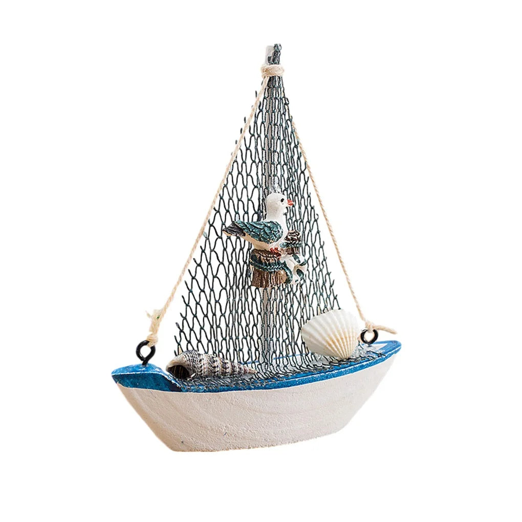 Mini Wooden Blue Sailing Boat – Mediterranean Style Décor