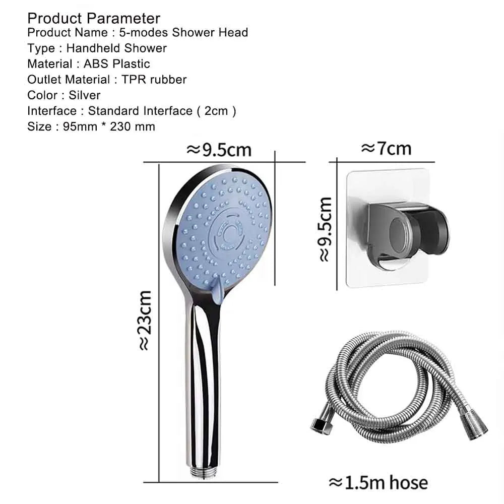 Pressurized Hand Shower - 5 Spray Modes, Large Water Output