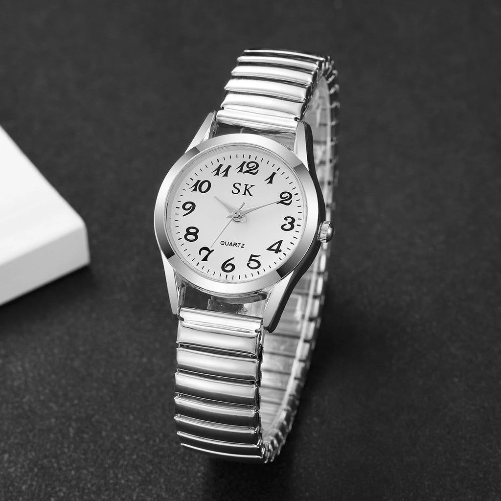 Digital Watch with Steel Strip & Elastic Band