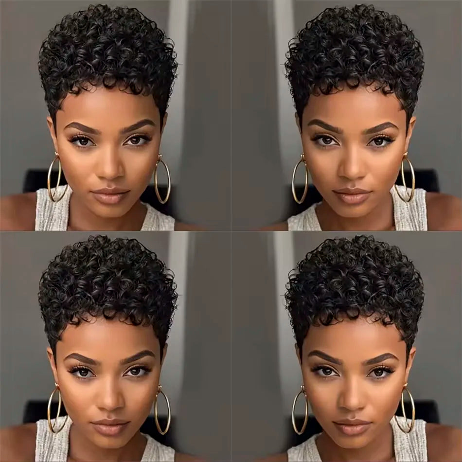 Glueless Afro Pixie Cut Human Hair Wig – Natural Look, Short Style