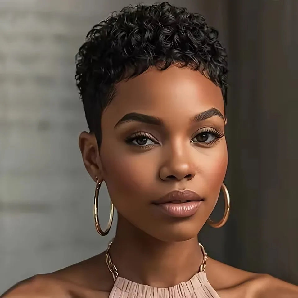 Glueless Afro Pixie Cut Human Hair Wig – Natural Look, Short Style