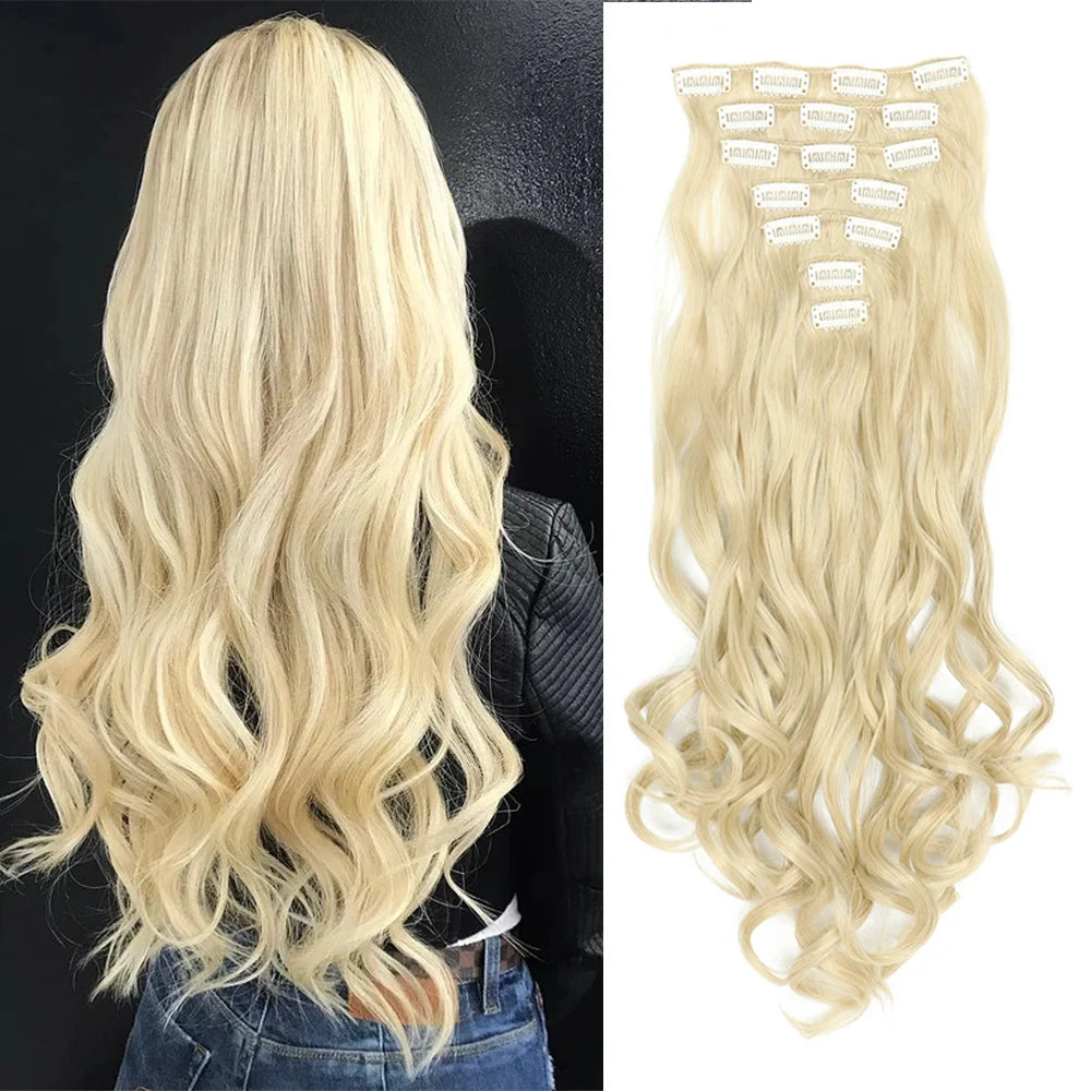 Curly Wavy Clip-In Hair Extensions – Full Head Set, 7 Pieces