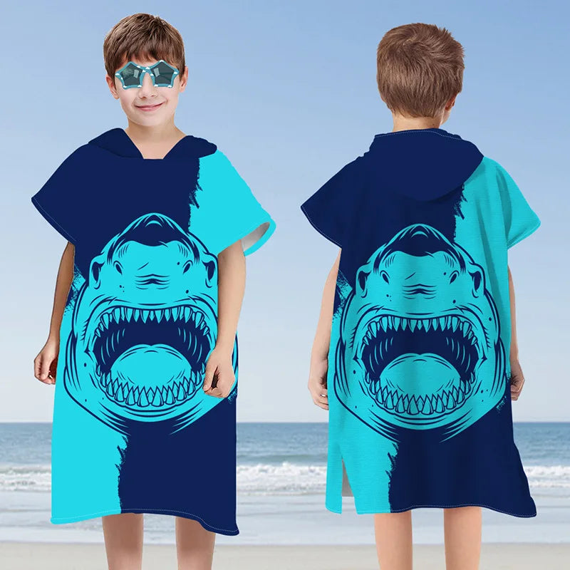 Kids Cartoon Hooded Bathrobe & Beach Towel Cloak