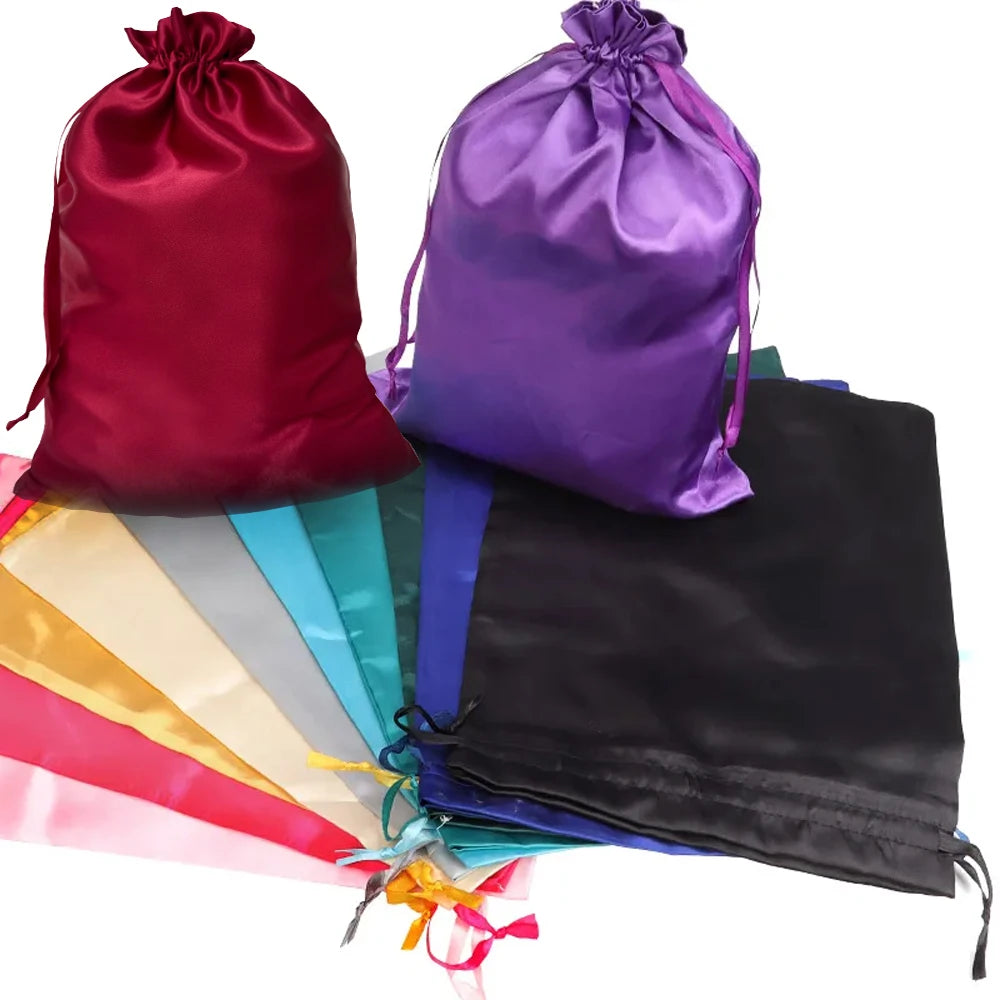 Silky Satin Wig Storage Bags with Drawstring – Dust-Free Protection, Set of 3
