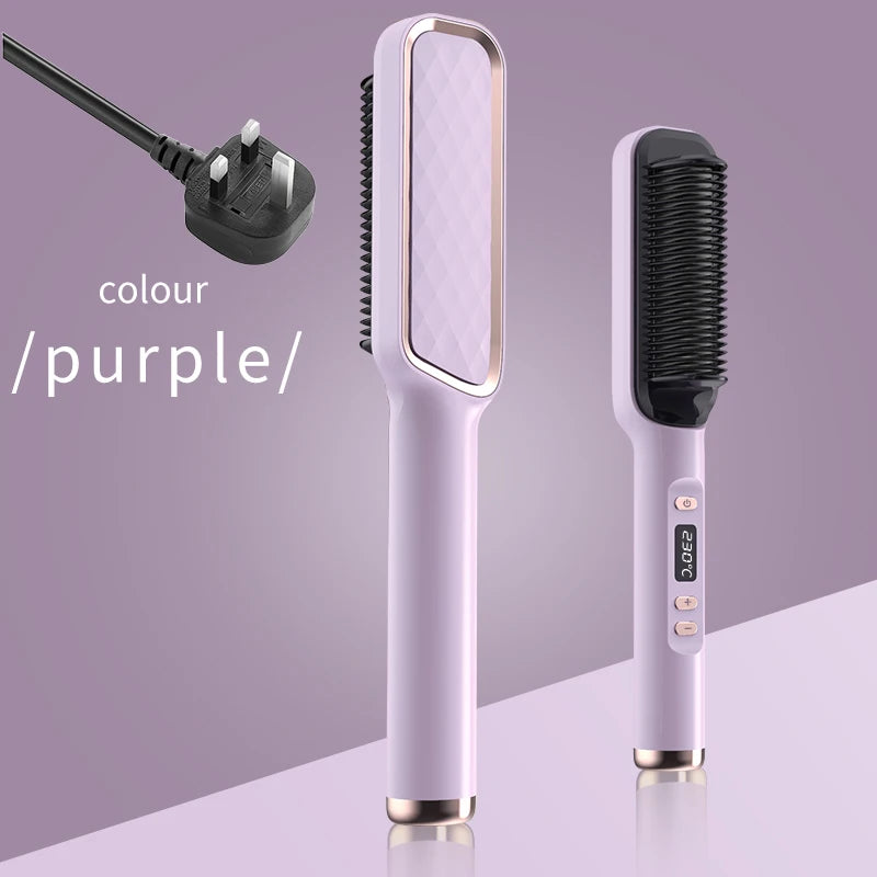 2-in-1 Ceramic Negative Ion Electric Hair Straightener Brush