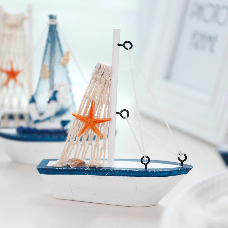 Wooden Blue Sailing Boat – Nautical Home Décor Ornament