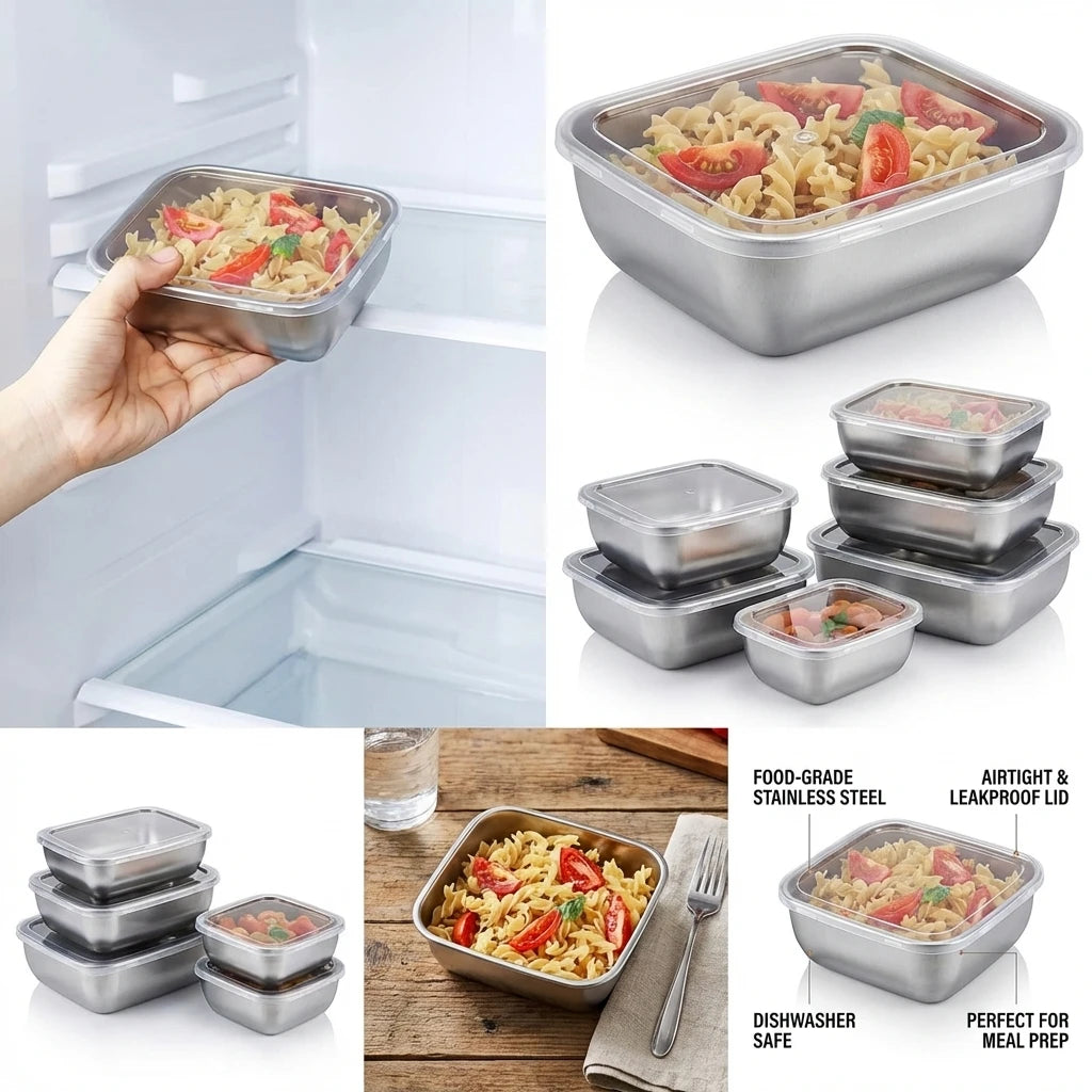 Stackable Stainless Steel Meal Prep Containers – Leakproof, Set of 5
