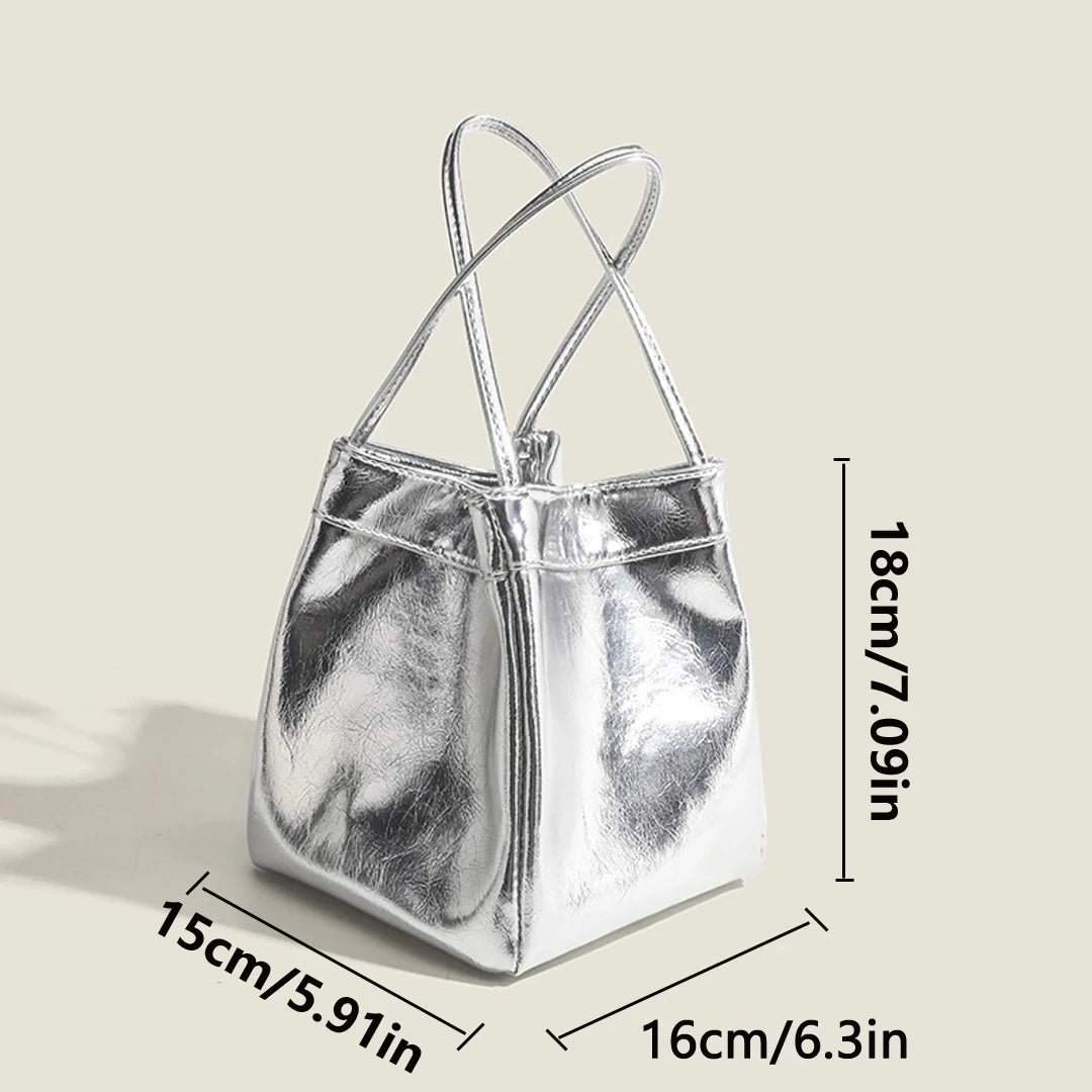 Women's Small Silver Bucket Bag