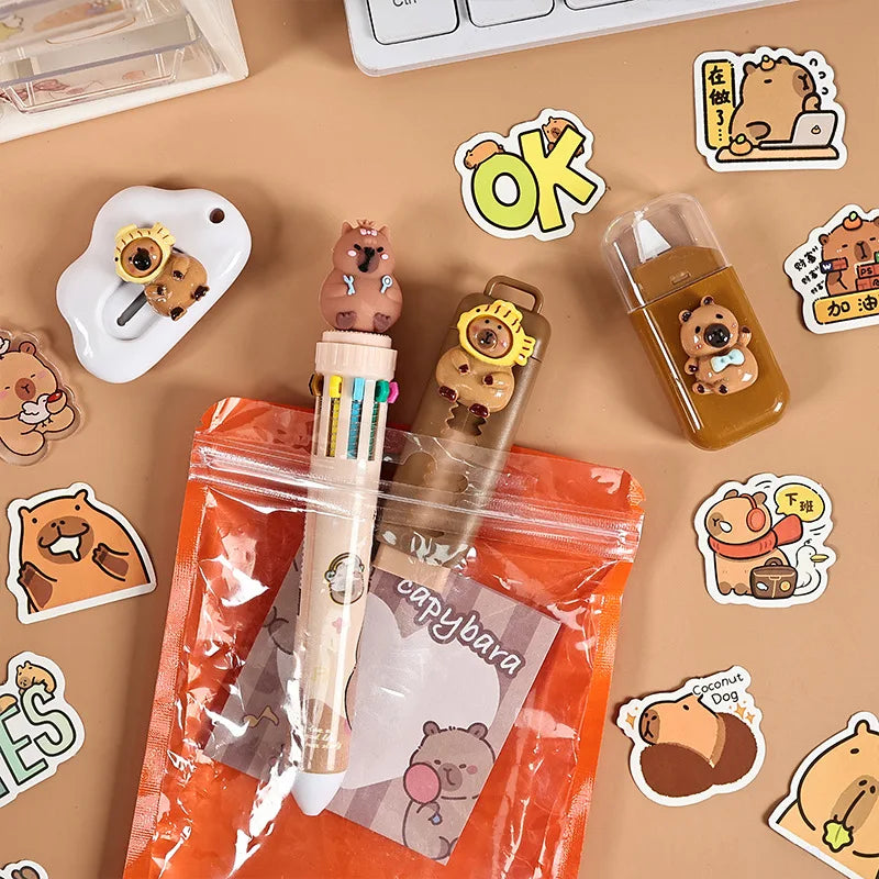 Capybara Stationery Set – Pencil, Ruler, Eraser & Sharpener Gift Pack