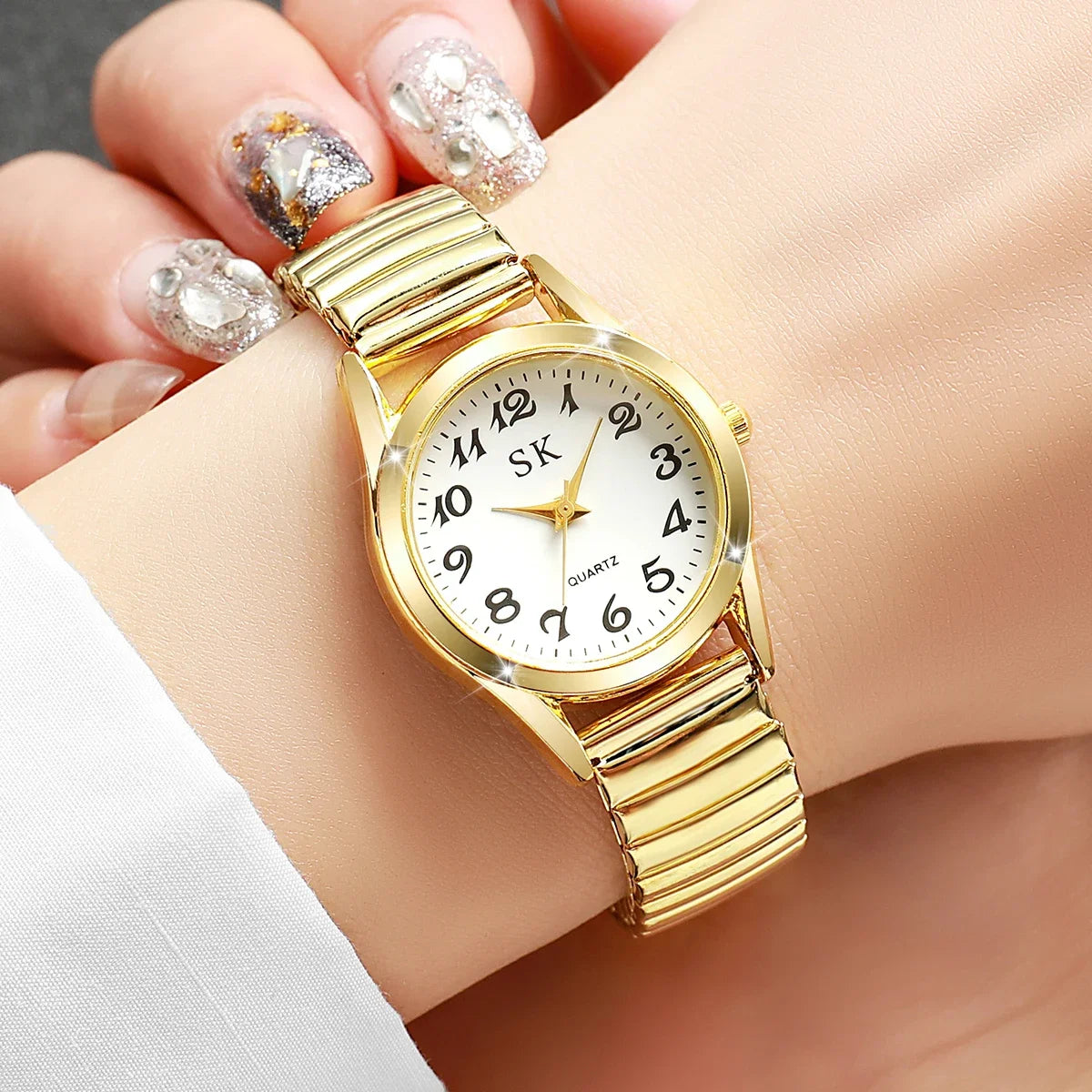 Digital Watch with Steel Strip & Elastic Band