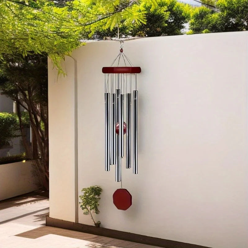 6-Tube Aluminium Metal Wind Chimes - Wooden Hanging Garden Ornament