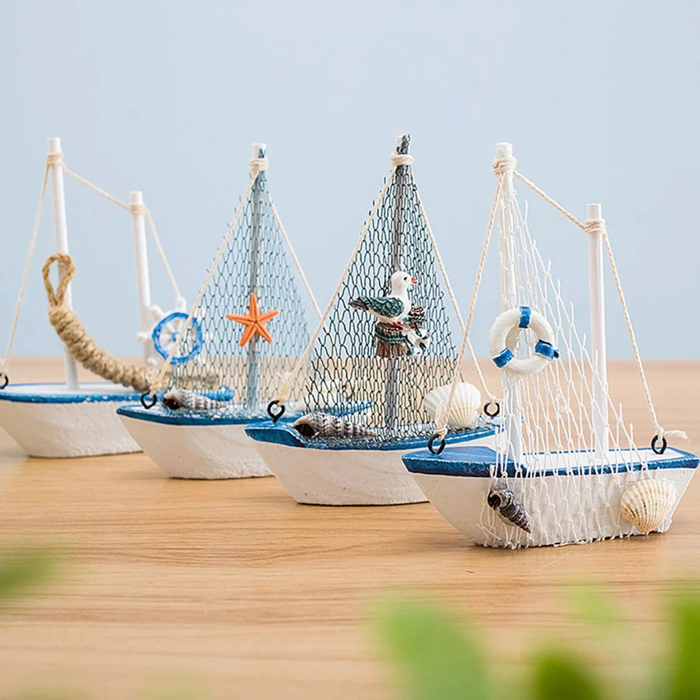 Mini Wooden Blue Sailing Boat – Mediterranean Style Décor