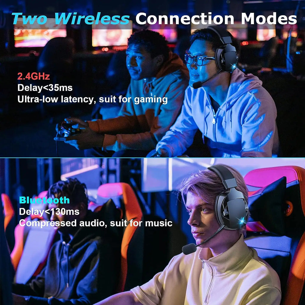 Multi-Mode Wireless Gaming Headset with Detachable Noise-Cancelling Mic
